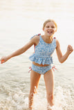 Tie-strap Tankini Set: Hawaiian Blue Floral