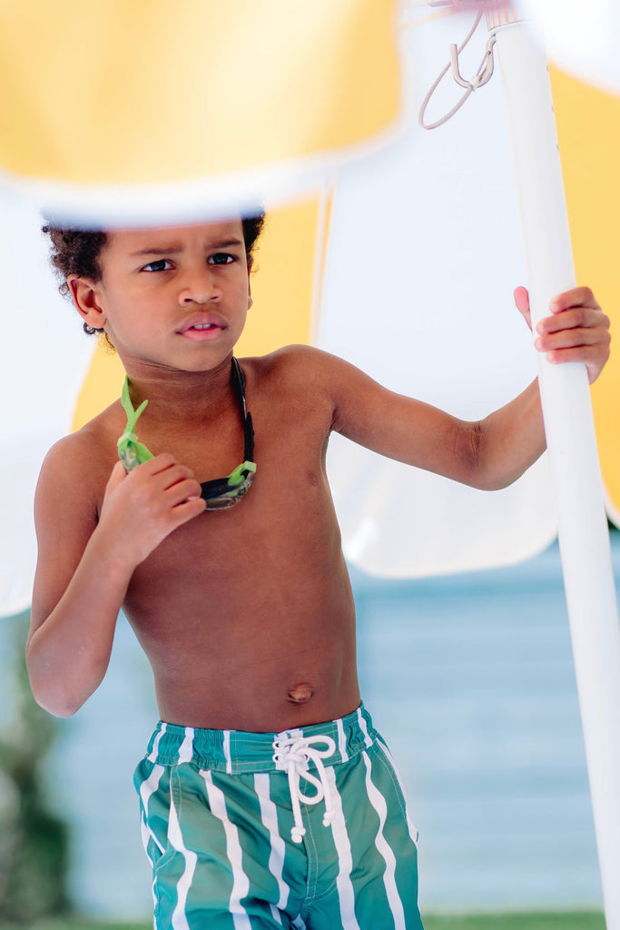 Boys Prep Swim Short: Green Stripe