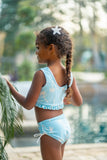 Petite Ruffle Tankini: Sky Palm