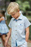 Collared Shirt: Chambray Blue Heart