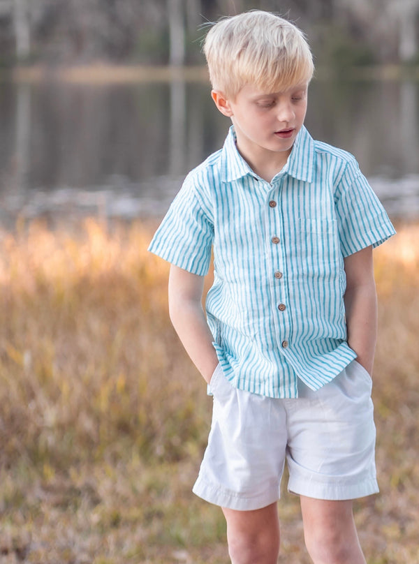 Collared Shirt: Green Coastal Stripe