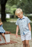 Collared Shirt: Chambray Blue Heart