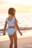 Petite Ruffle Tankini: Sky Palm