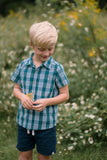 Collared Shirt: Teal Blue Plaid